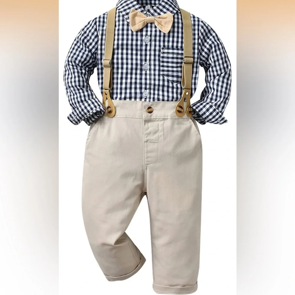 NWT‎ Kids Checkered Shirt and Suspender Set 6 X64
